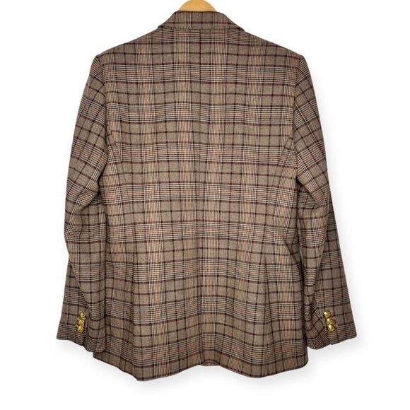A.L.C Hicks Blazer Brown Bordeaux Blue Gold Plaid One-Button Size 14 - Picture 5 of 14